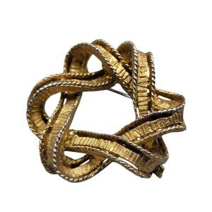 Lisner Intertwined Star Ribbon Brooch Gold Plated Textured Bow Vintage Pin